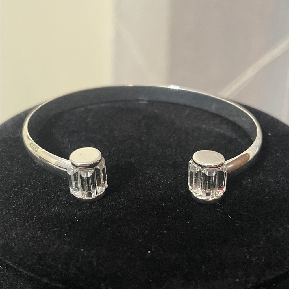 Elegant Silver Cuff Bracelet with Crystal Accents